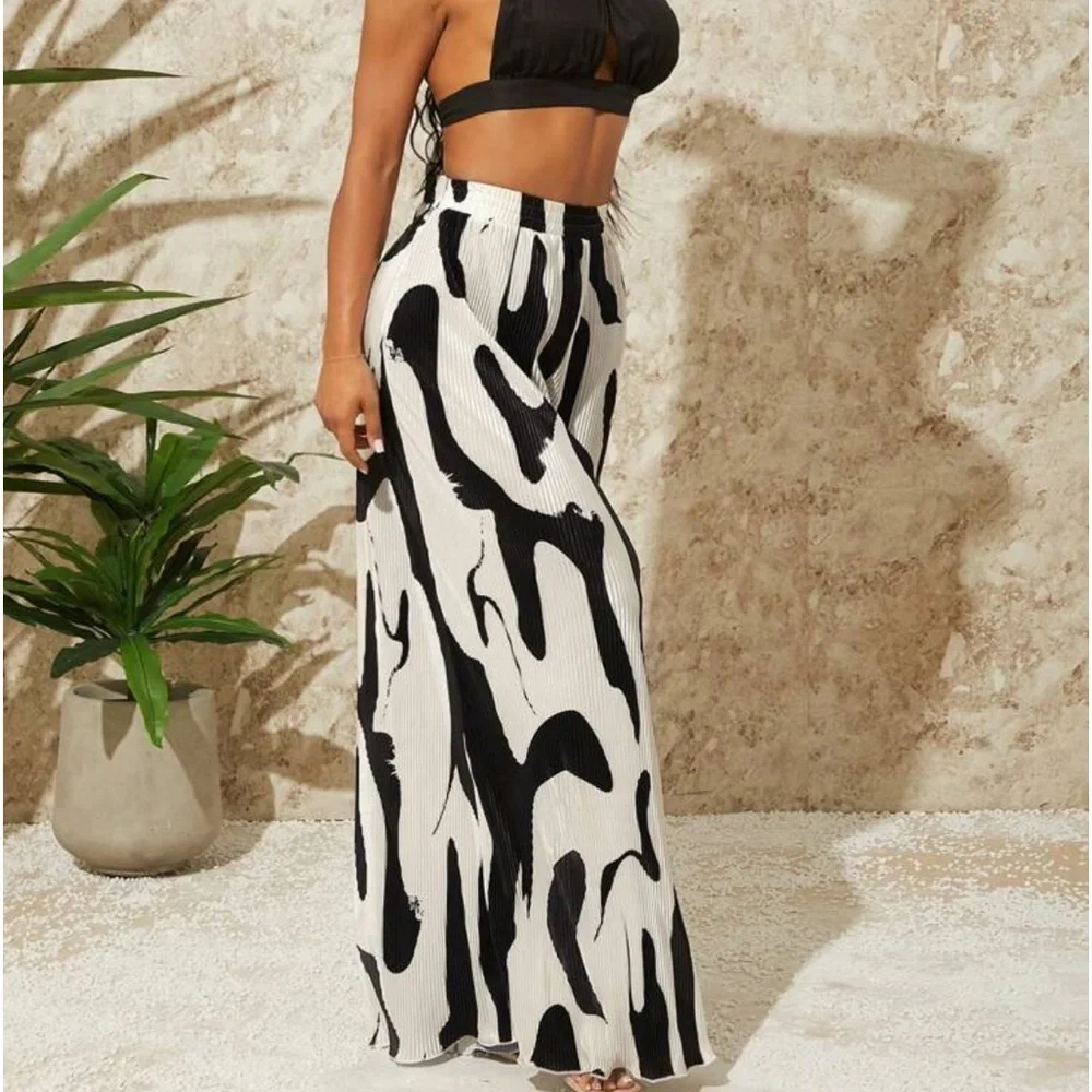Boho Abstract Print High Waist Wide Leg Palazzo Pants - Picture 7 of 9
